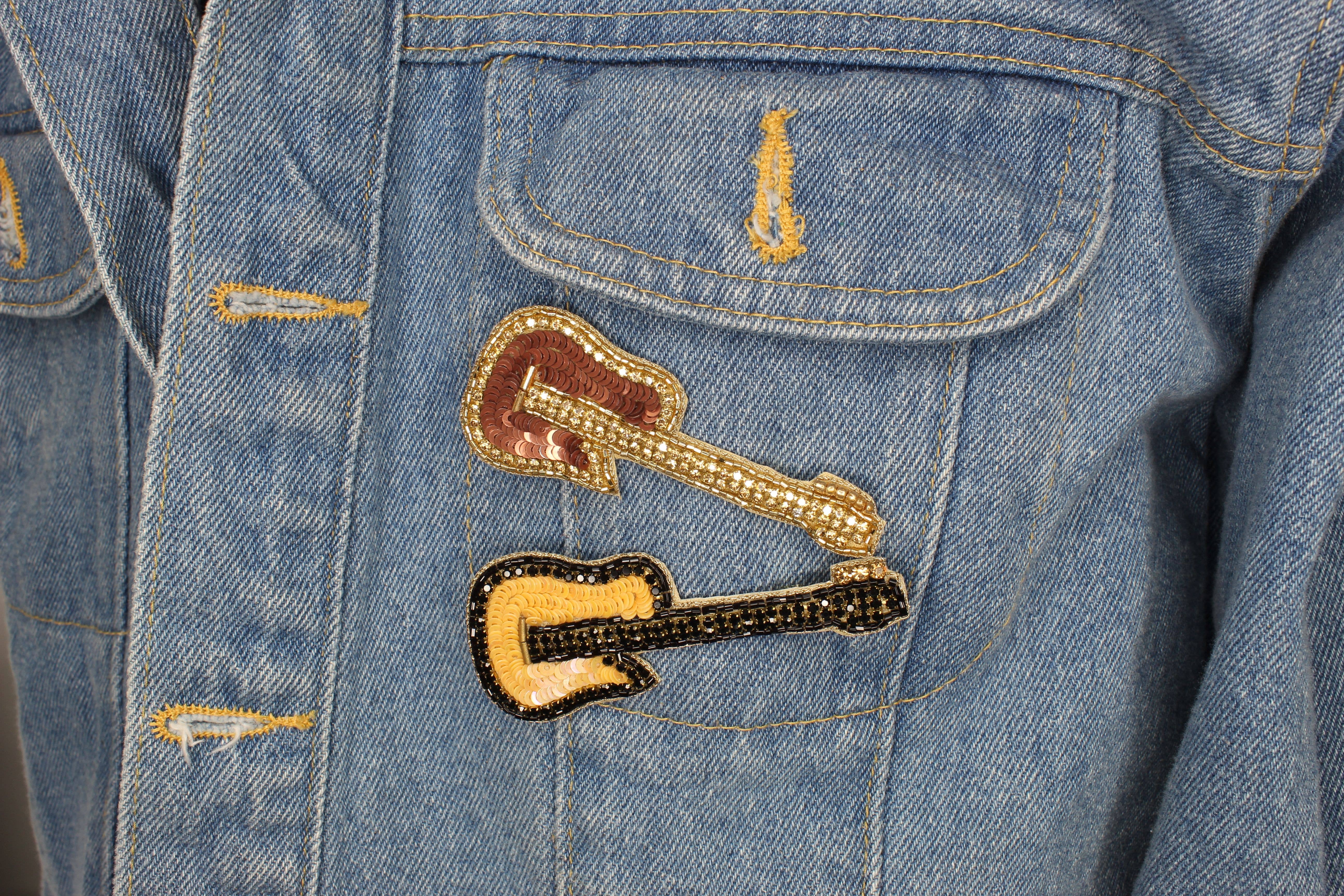 HHH Designs - Wholesale Brooch - Embroidered Guitar brooch, Peach or Rose Gold, each3