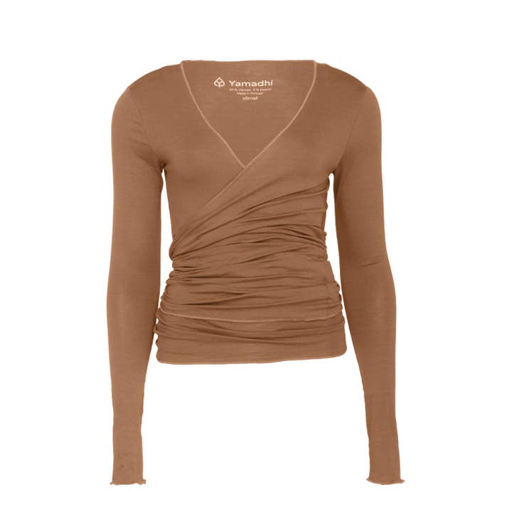 Bodynova – Großhandel Sportoberteil – Damen – Yamadhi Yoga Wickeljacke, Modal, Toffeebraun L