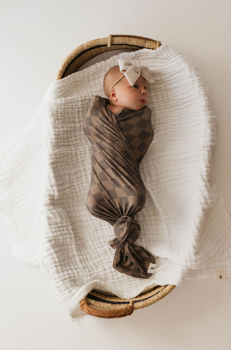 Forever French Baby - Wholesale Swaddle - Baby - Bamboo Swaddle | Faded Brown Checkerboard2