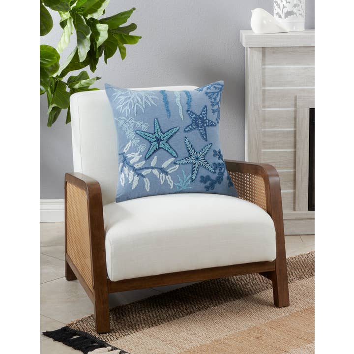 Blue Stonewashed Throw Pillow With Starfish Design for wholesale on Faire