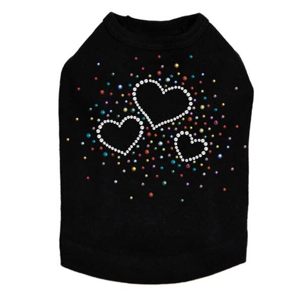Three Hearts with Multicolored Studs Dog Tank for wholesale by Dog in the Closet