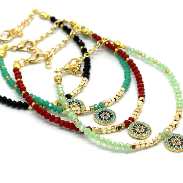 Crystal Bracelet with Cubic Zirconia Evil Eye Charm for wholesale by Floweredsky Designs