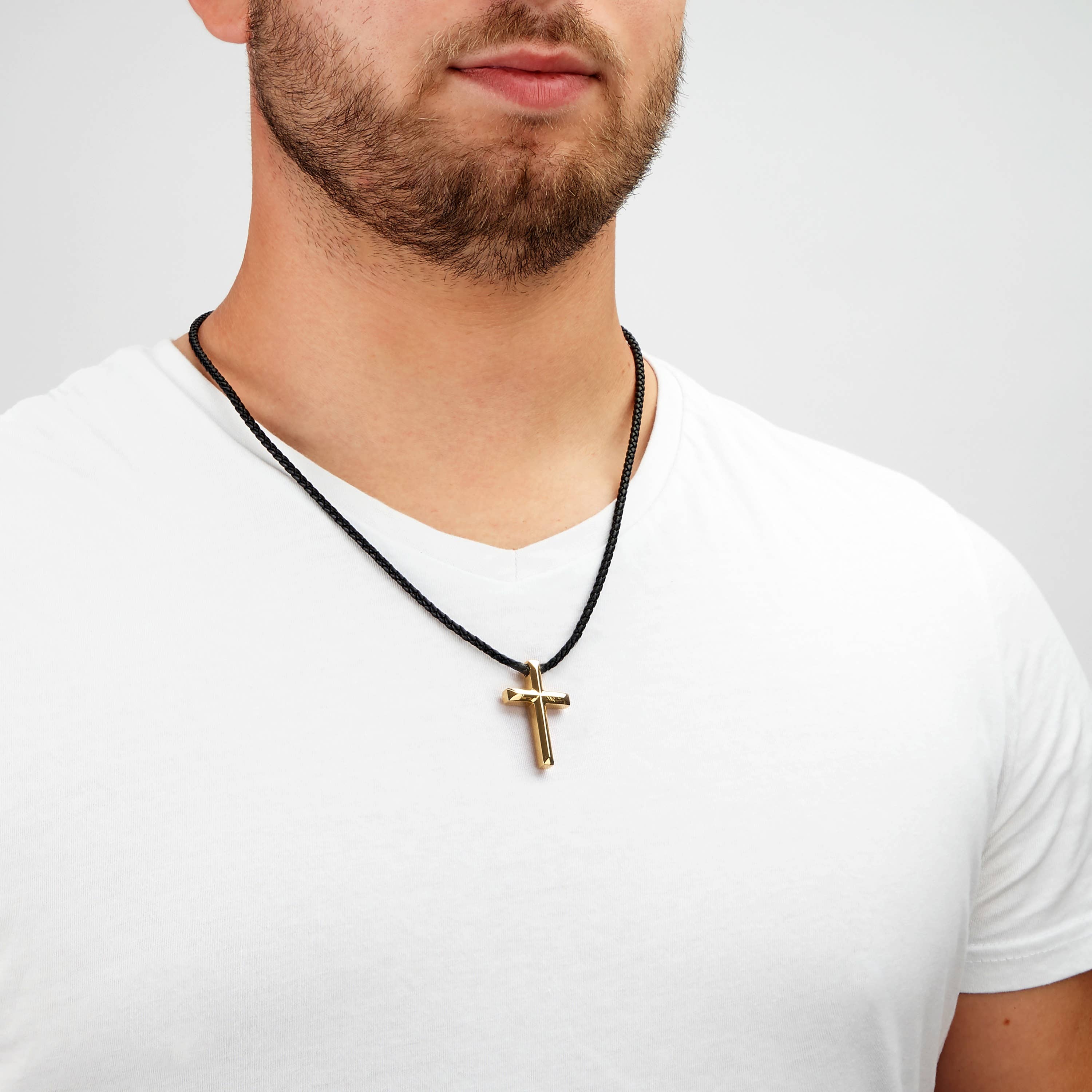 SERASAR - Wholesale Pendant/Charm Necklace - Leather necklace “Cross” - gold - N0122