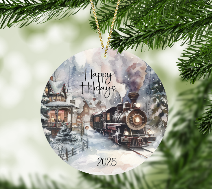 SHY Designs, LLC - Wholesale Ornament - Christmas Train Ornament - Custom Town Name Ornament2