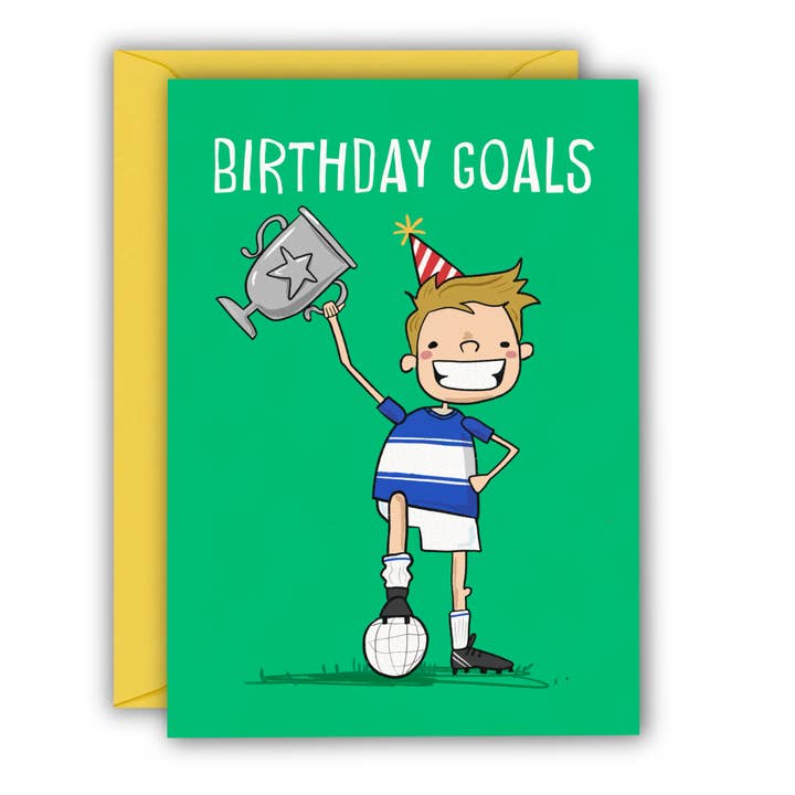 Funny Kid’s Birthday Card - Birthday Goals Football Boy for wholesale by RUNNING WITH SCISSORS
