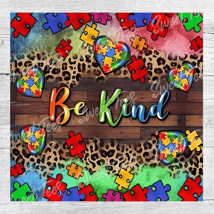 Bicchiere Be Kind Autism Puzzle Transfer a sublimazione per la vendita all'ingrosso da parte di Sweet Tees