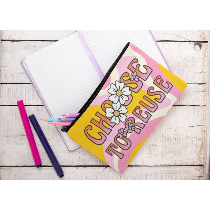 Groovy Choose to Reuse Accessory Pouch, Groovy Flower, Pink for wholesale by T O T A L I Z A D O R E S