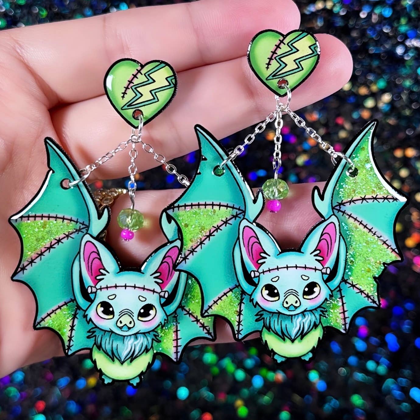 Sea Pixie Designs - Wholesale Dangle Earrings - Frankenstein Bats Halloween Dangle Earrings, Spooky & Cute1