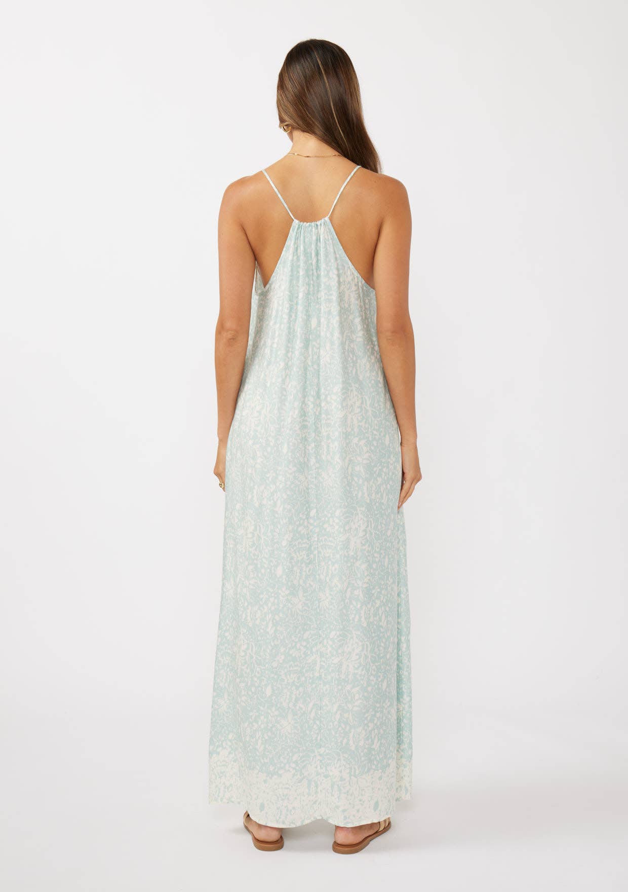 Natural Dusty Blue Halter Neck Spaghetti Strap Maxi Dress with Tie for wholesale on Faire2