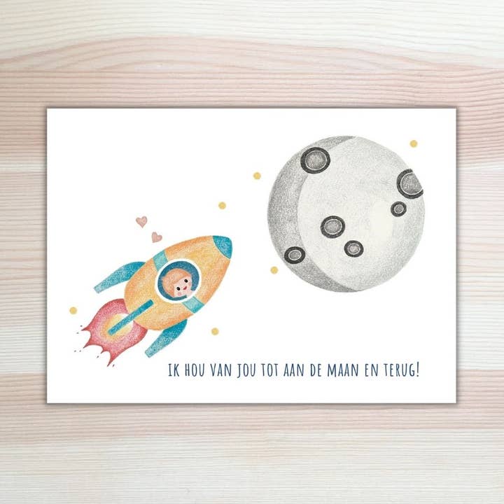 Kaart Tot aan de maan en terug voor wholesale door Lesja illustrations