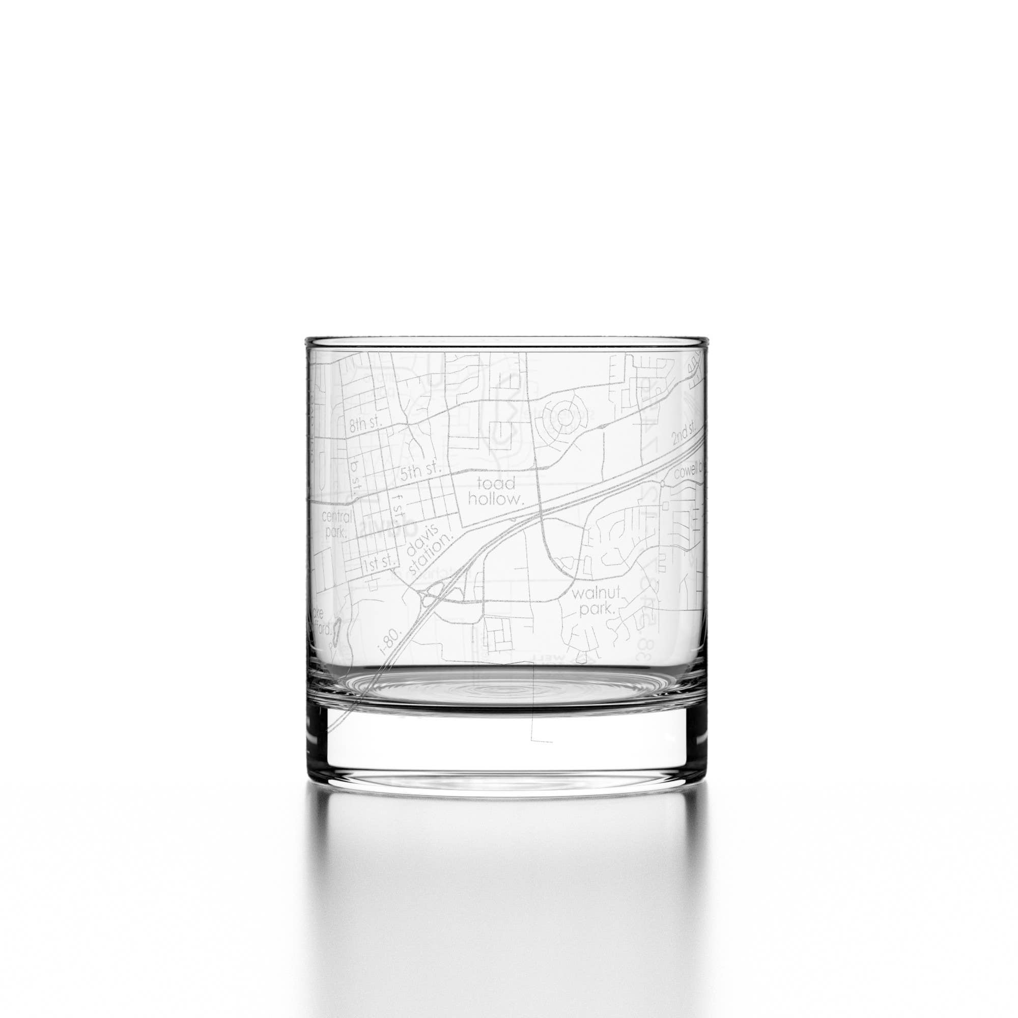 Well Told - Wholesale Drinking Glass/Cup - Davis, CA City Map - Etched Whiskey Rocks Glass4