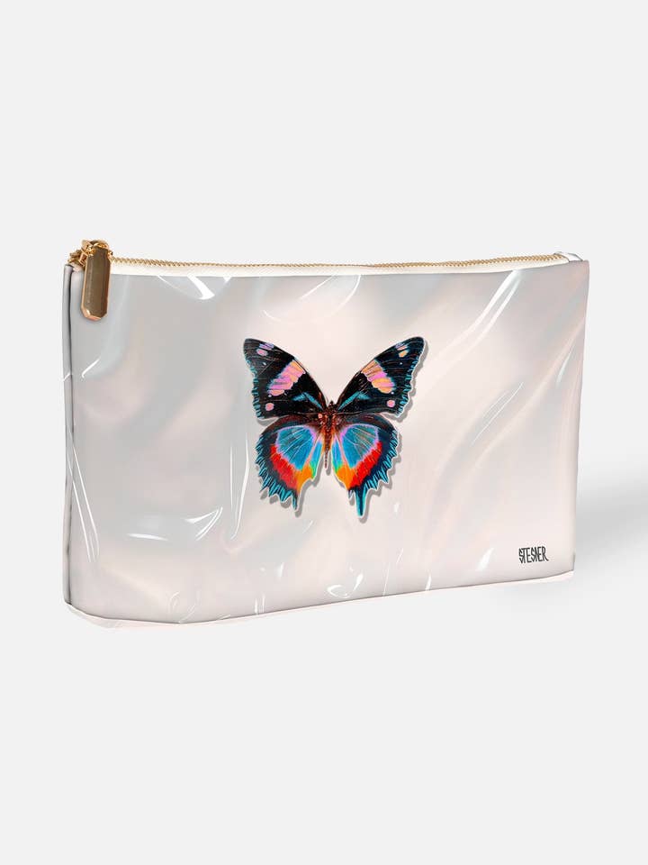 White Butterfly Makeup Bag – Pearl Whisper for wholesale by David Stesner ArtHouse