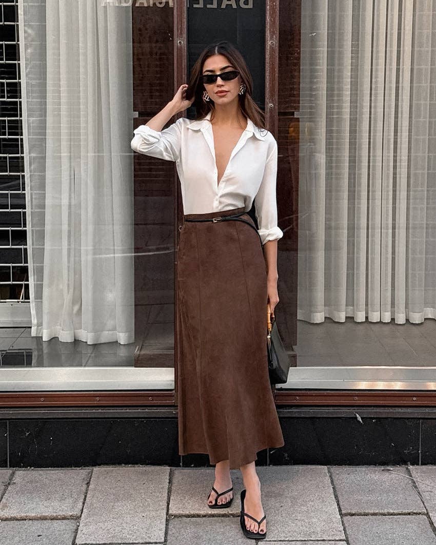 Marayn - Wholesale Skirt - Women's - Vintage Brown Knit Midi Skirt Chic Fall Style6