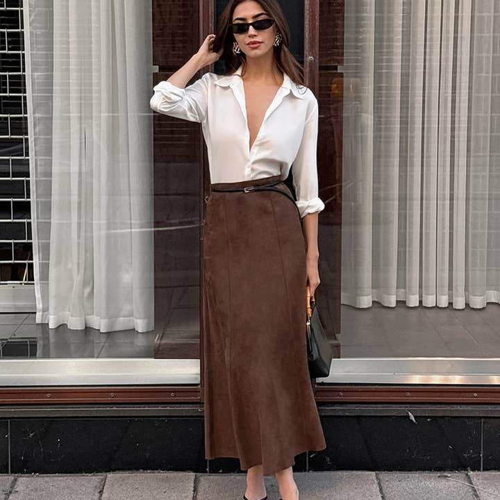 Marayn - Wholesale Skirt - Women's - Vintage Brown Knit Midi Skirt Chic Fall Style6