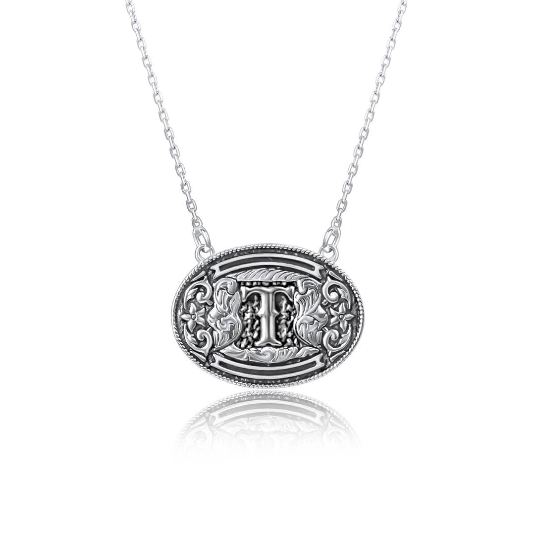 Snowing West - Vente Colliers à pendentif - Collier avec initiale et boucle de ceinture en argent sterling 92512