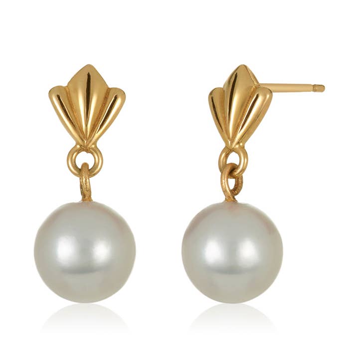 Lily Flower Pearl earrings in 14k for wholesale by Mabel Chong