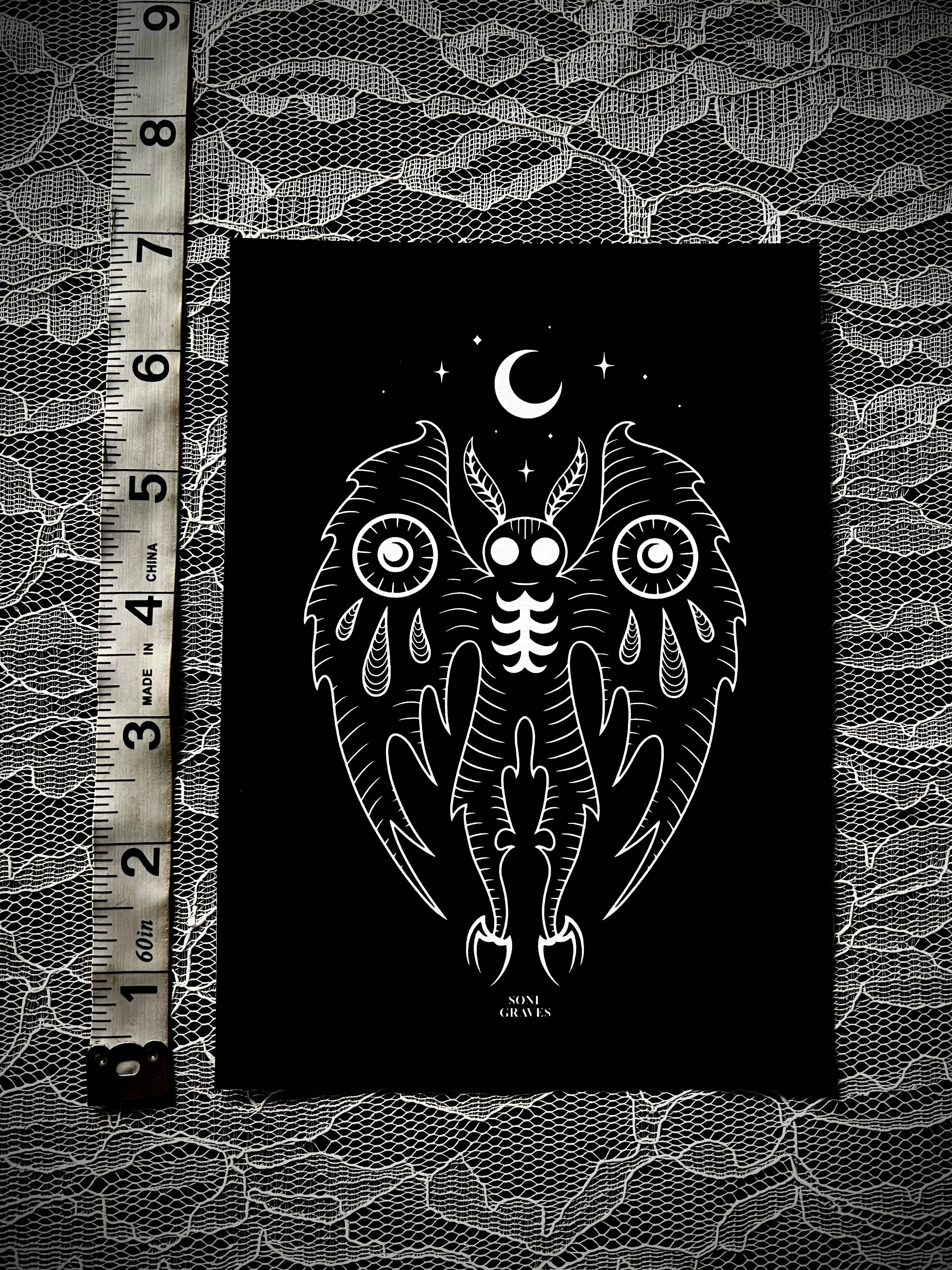 Soni Graves - Wholesale Art Print - Mothman Print, 5x7", Spooky Gothic Dark Cryptid Art2