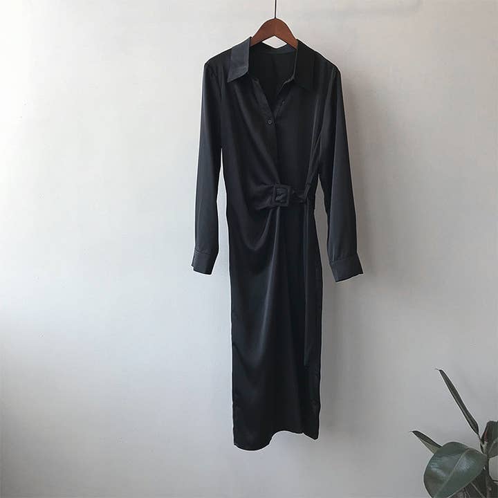 lilyandlaceboutique - Wholesale Dress - Women's - Korean Satin Shirt Dress