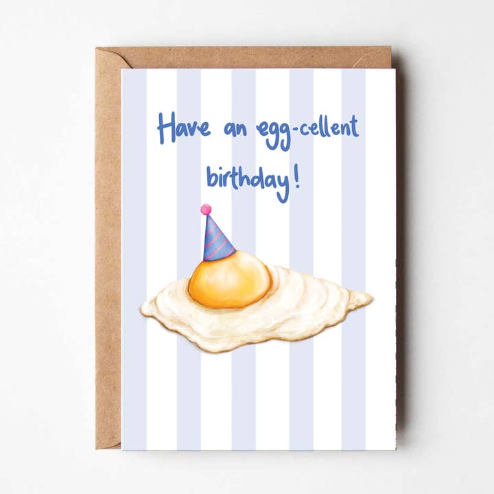 Katie Tinkler illustration - Vendita all'ingrosso Biglietti di auguri - Egg-cellent Birthday - Divertente biglietto di auguri a tema uova0
