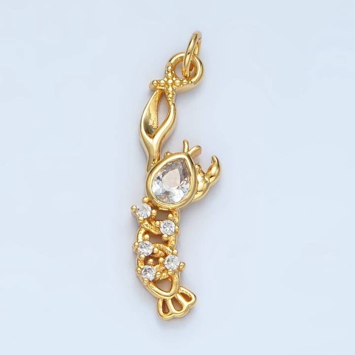 14K Gold Filled Clear CZ Lobster Animal Mini Charm | AG945 for wholesale by Aim Eternal