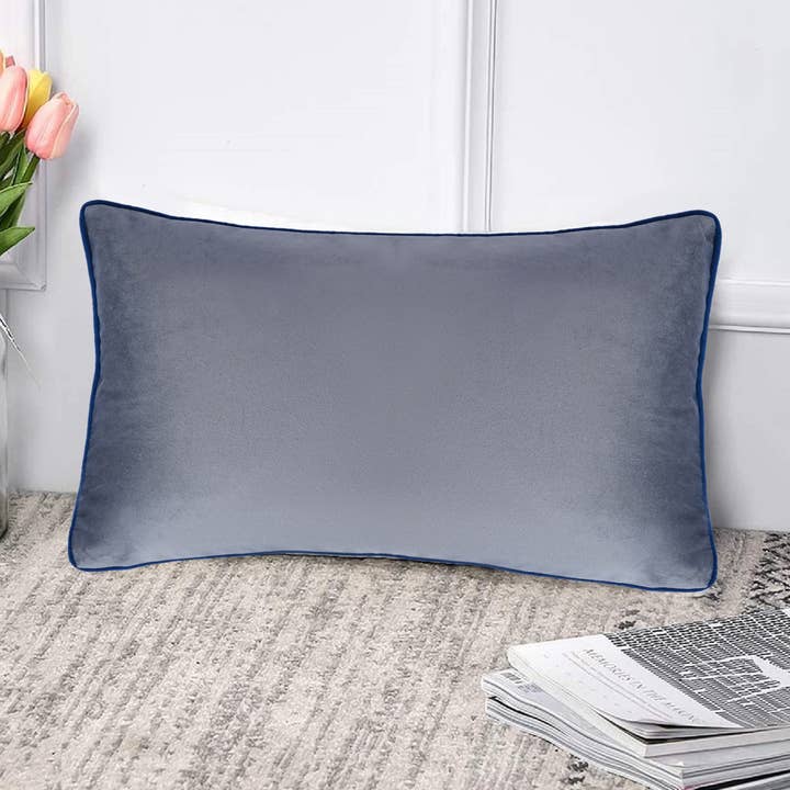 Funda de cojín de terciopelo 12 x 20 - Base gris para venta al por mayor de Kantha Decor