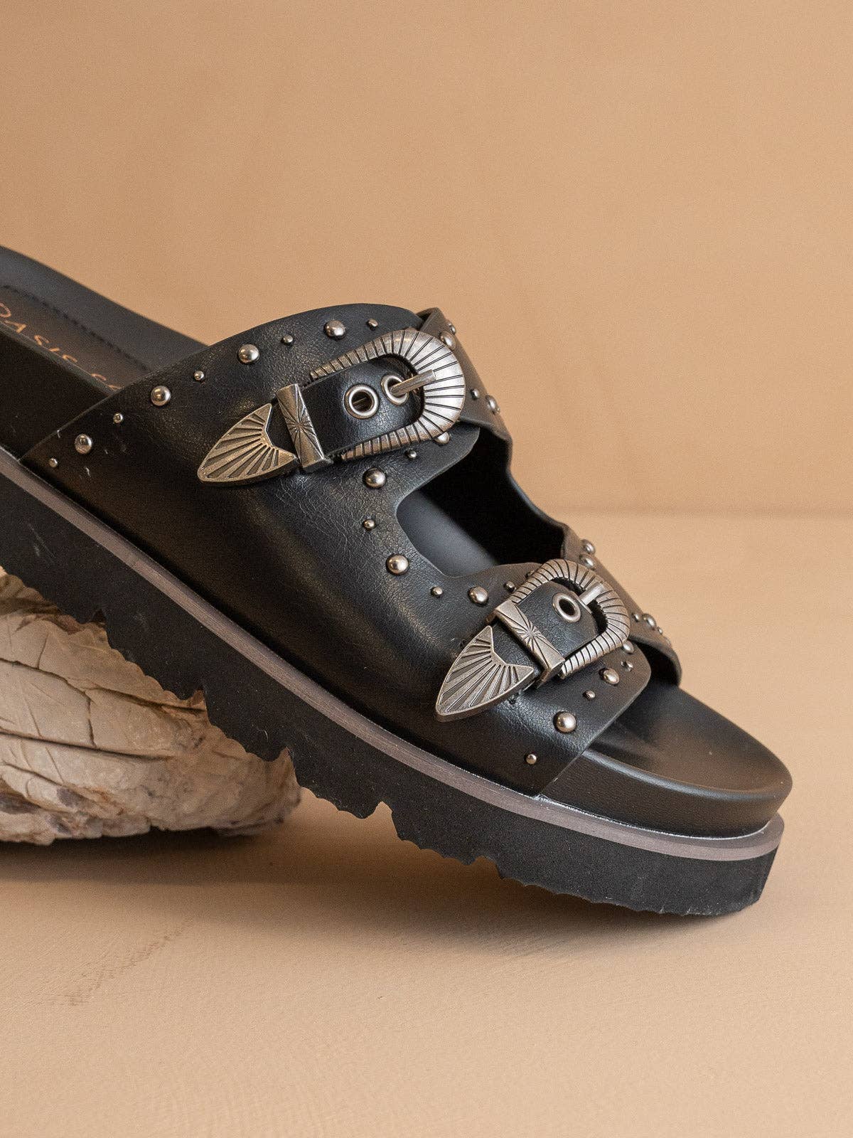 The Effie | Black Double Western Buckle Slides for wholesale on Faire4