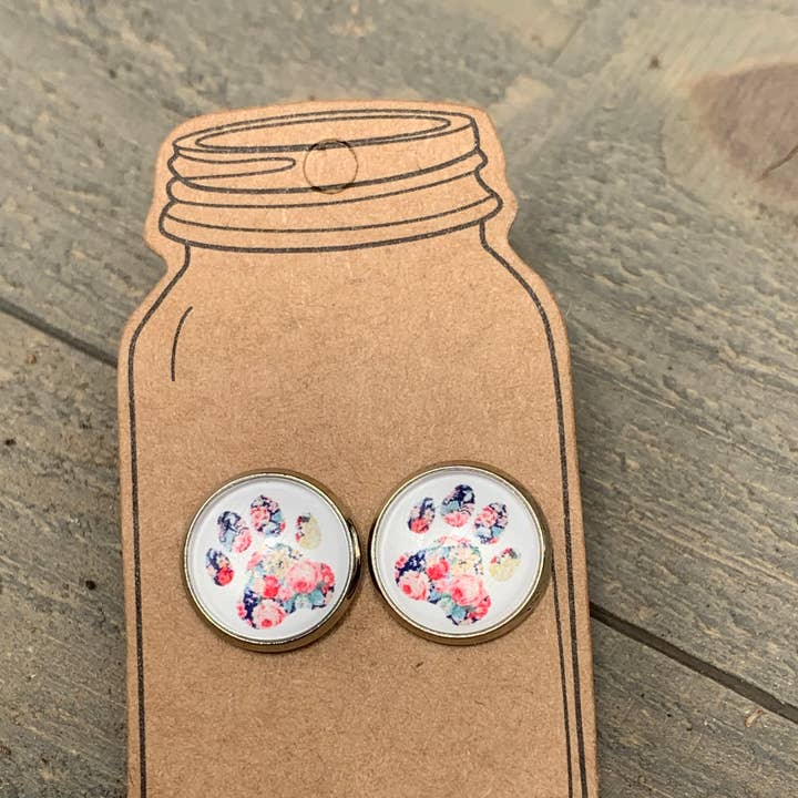Floral Paw Dog Cat Animal Stud Earrings for wholesale by Jill's Jewels