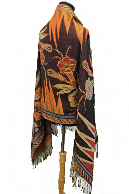 Cap Zone - Wholesale Scarf - Women's - Sharp Geometric Golden Shimmered Floral Pashminas8