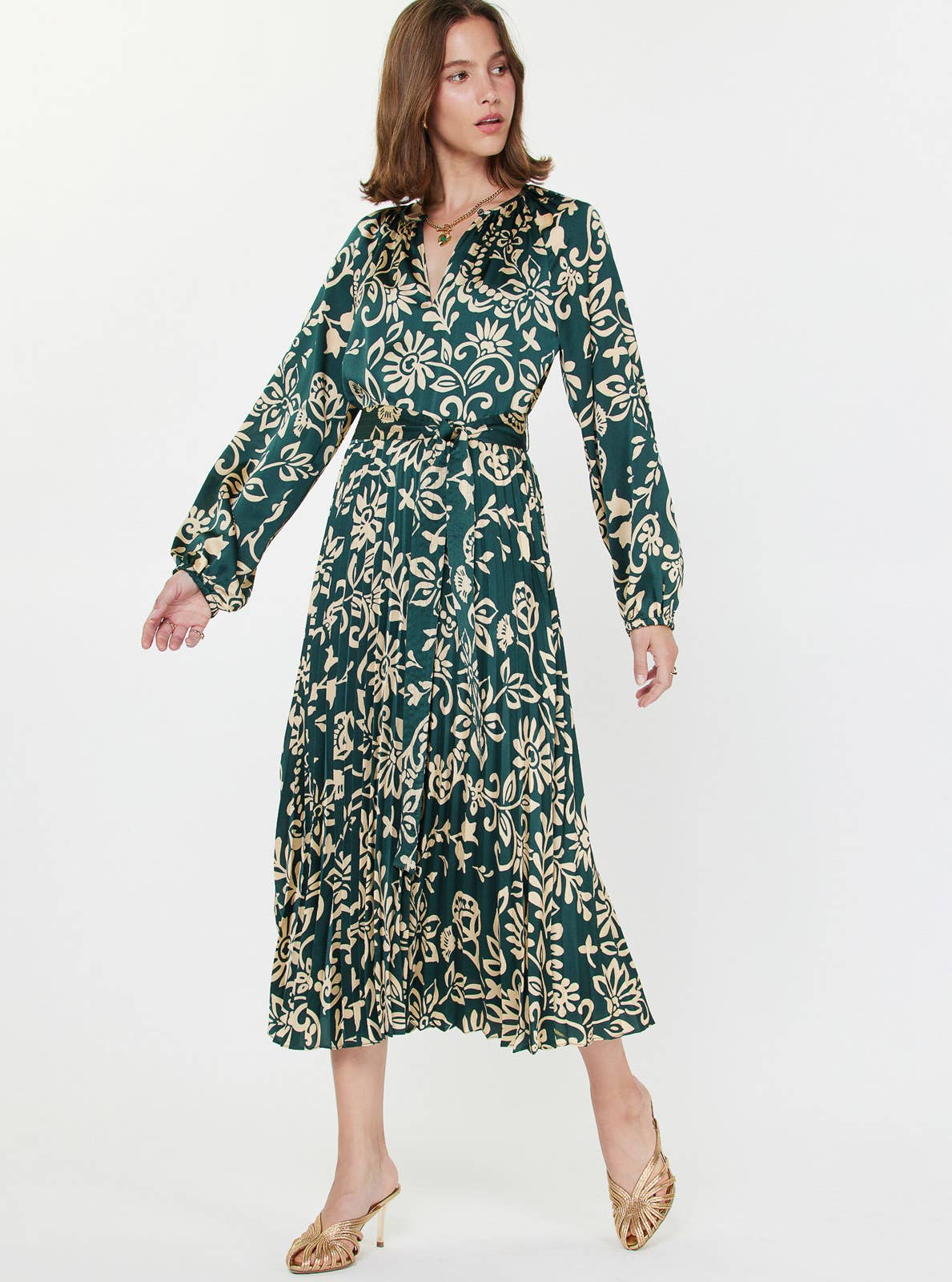 Malt bleu Robe longue plissée imprimée en vente sur Faire1