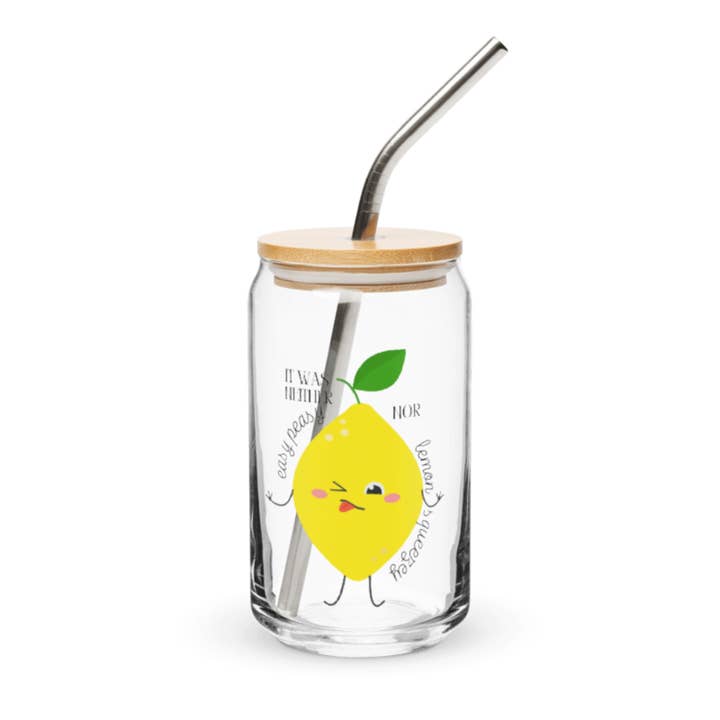 Lemon Squeezey 16oz Glass Can Cup for wholesale by The Paper Flower by Evie