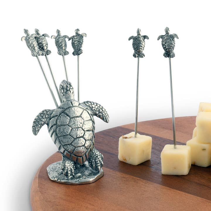 Pewter Sea Turtle Cheese Pick Set for wholesale by Vagabond House
