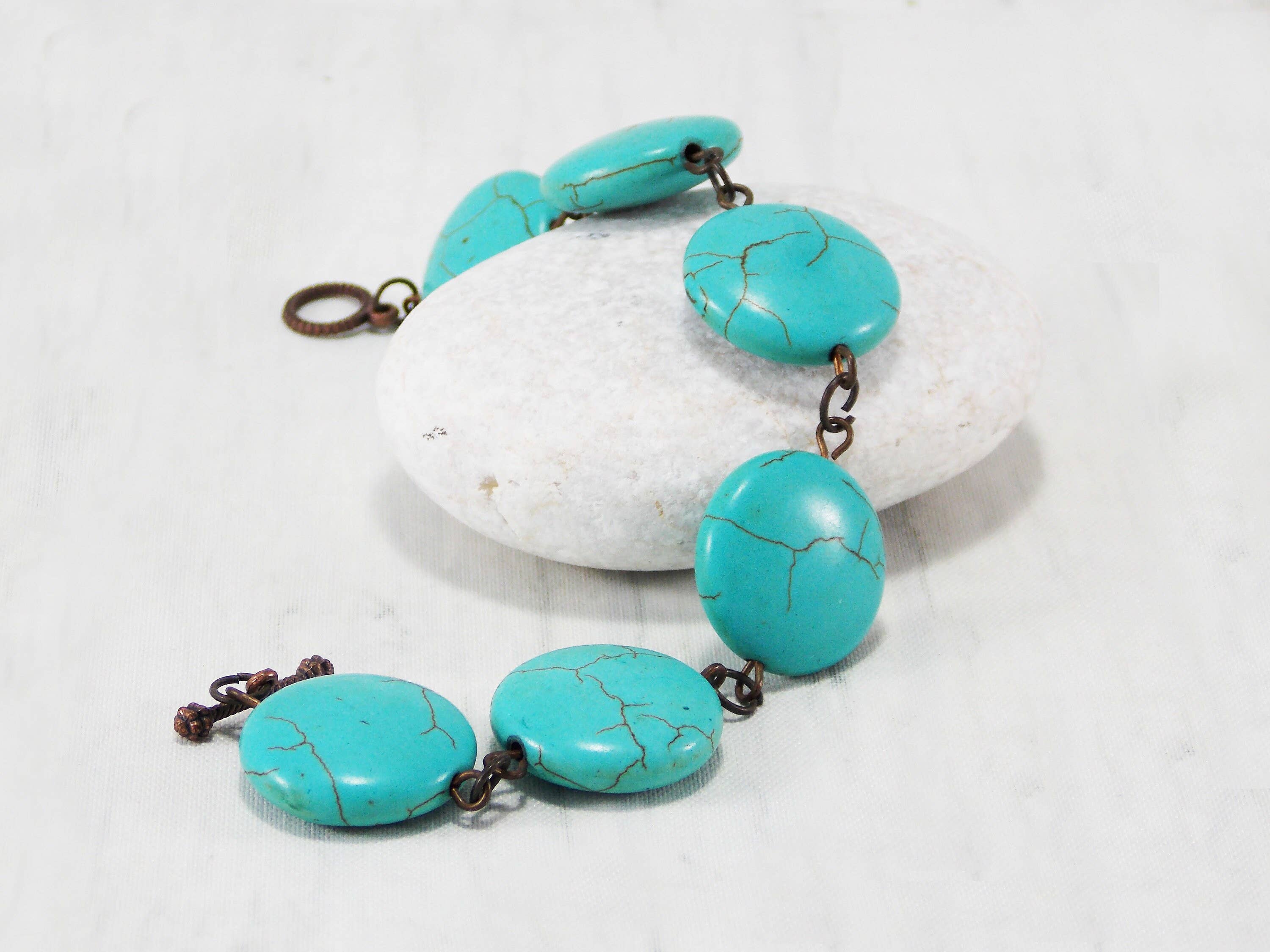 Ninolia – Großhandel Perlenarmband – Große runde Perlenarmbänder Frauen Türkis Stein Flat Bead Bracelet Großmutter Geschenke Edelstein Statement gefärbt Türkis Schmuck Große Scheibe7