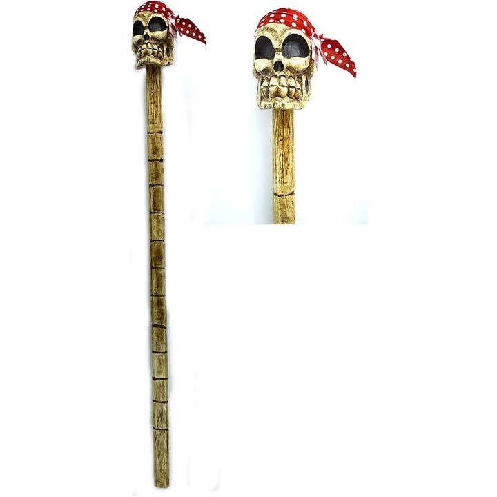 White Elephant - Wholesale Sculpture - Wood Pirate Skull Skeleton Walking Stick Cane Skeleton