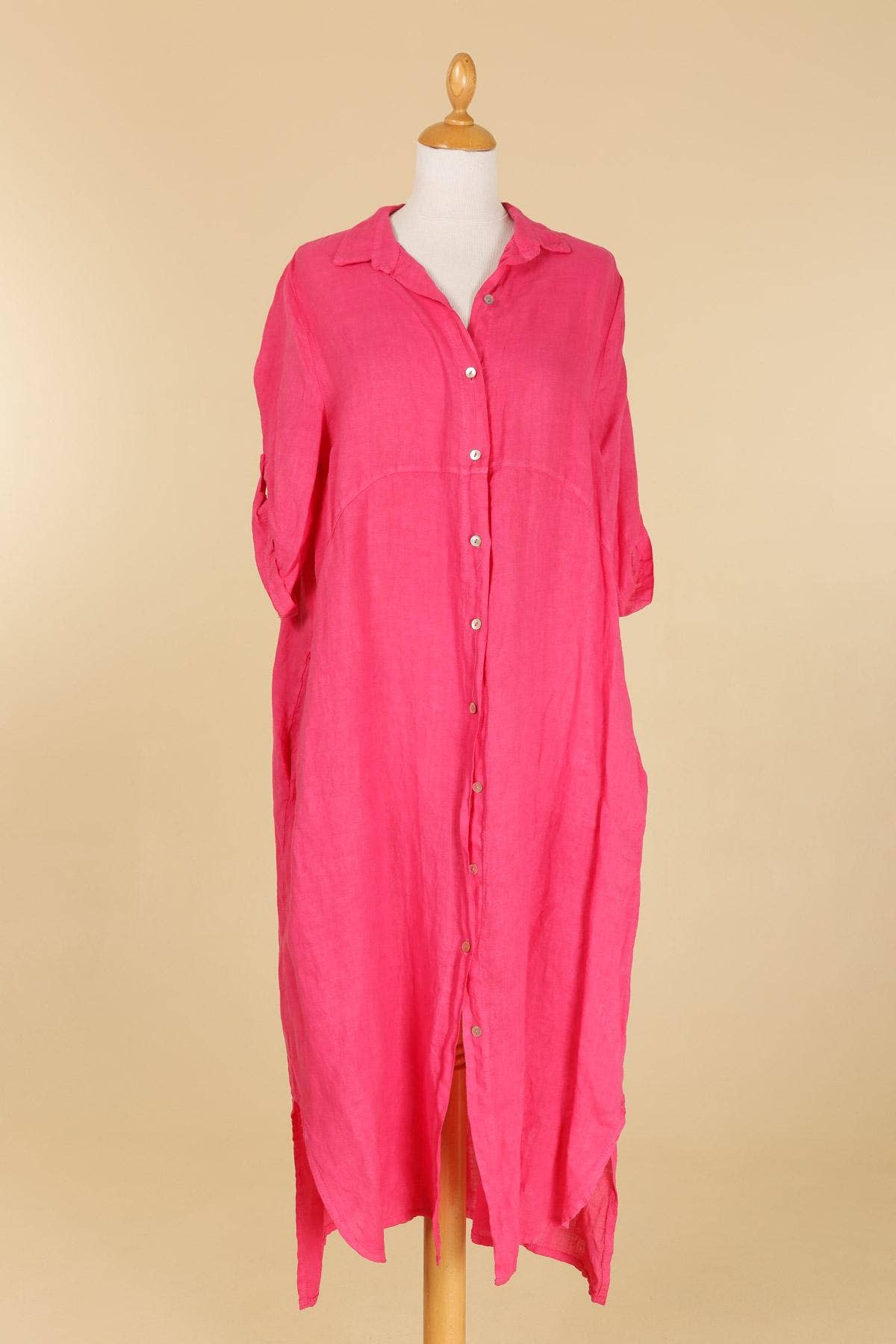 la maison des fibres naturelles - Wholesale Button Down Shirt - Women's - Long shirt dress 68036 100% LINEN60