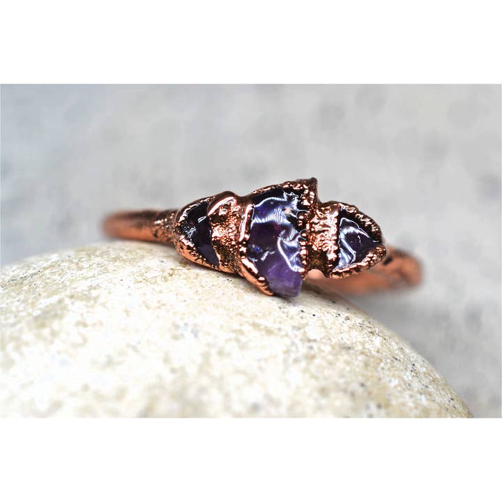 Anillo de cobre de amatista multipiedra | Raw | Piedra de nacimiento de febrero para venta al por mayor de Daddy Daughter Jewelry