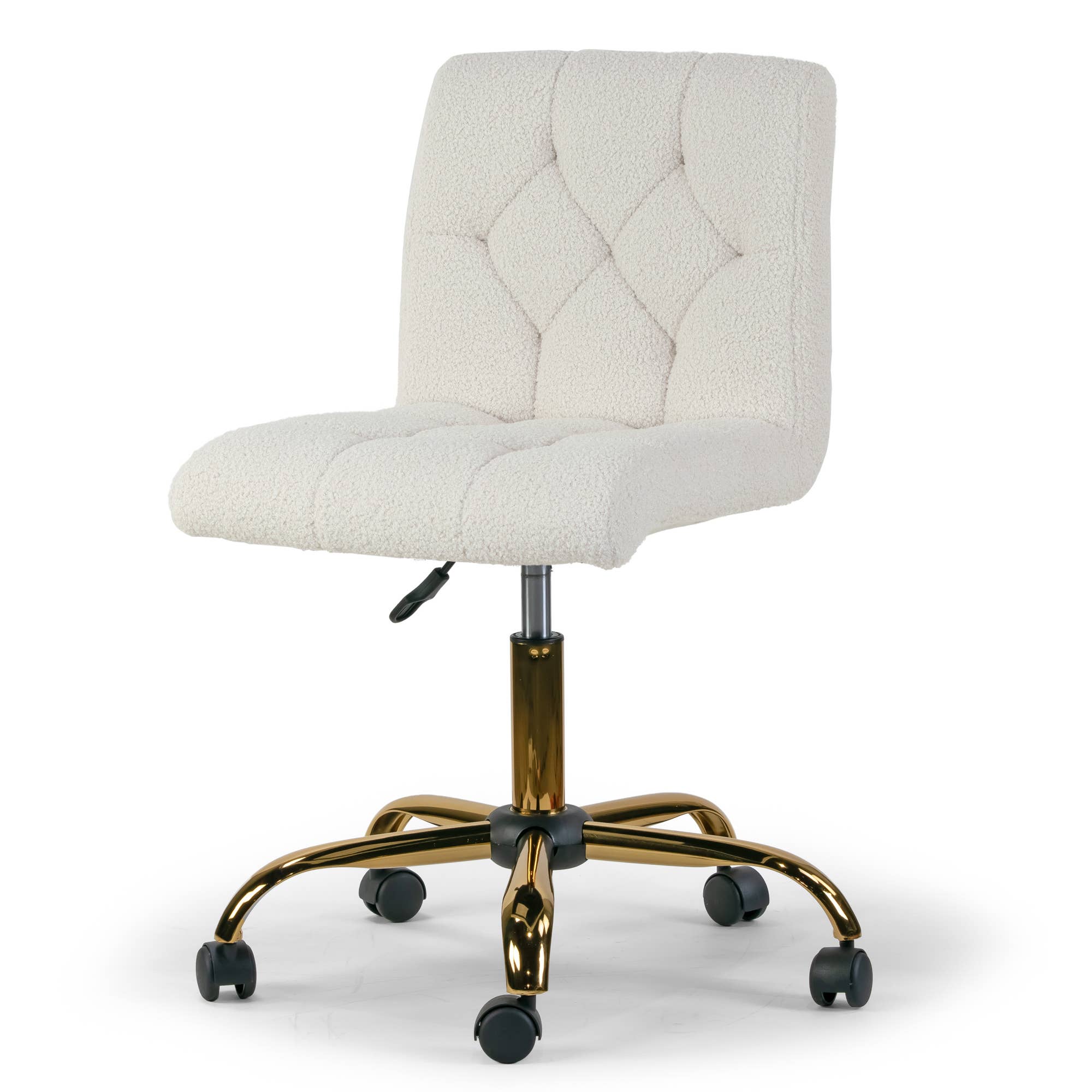 Glamour Home - Wholesale Chair - Aman Cream Boucle Swivel Office Chair with Golden Frame1