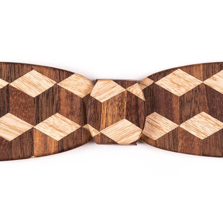 Batwing Hipster Wood Bow Tie - 3D Escher for wholesale by WOODEN TIES & GIFTS