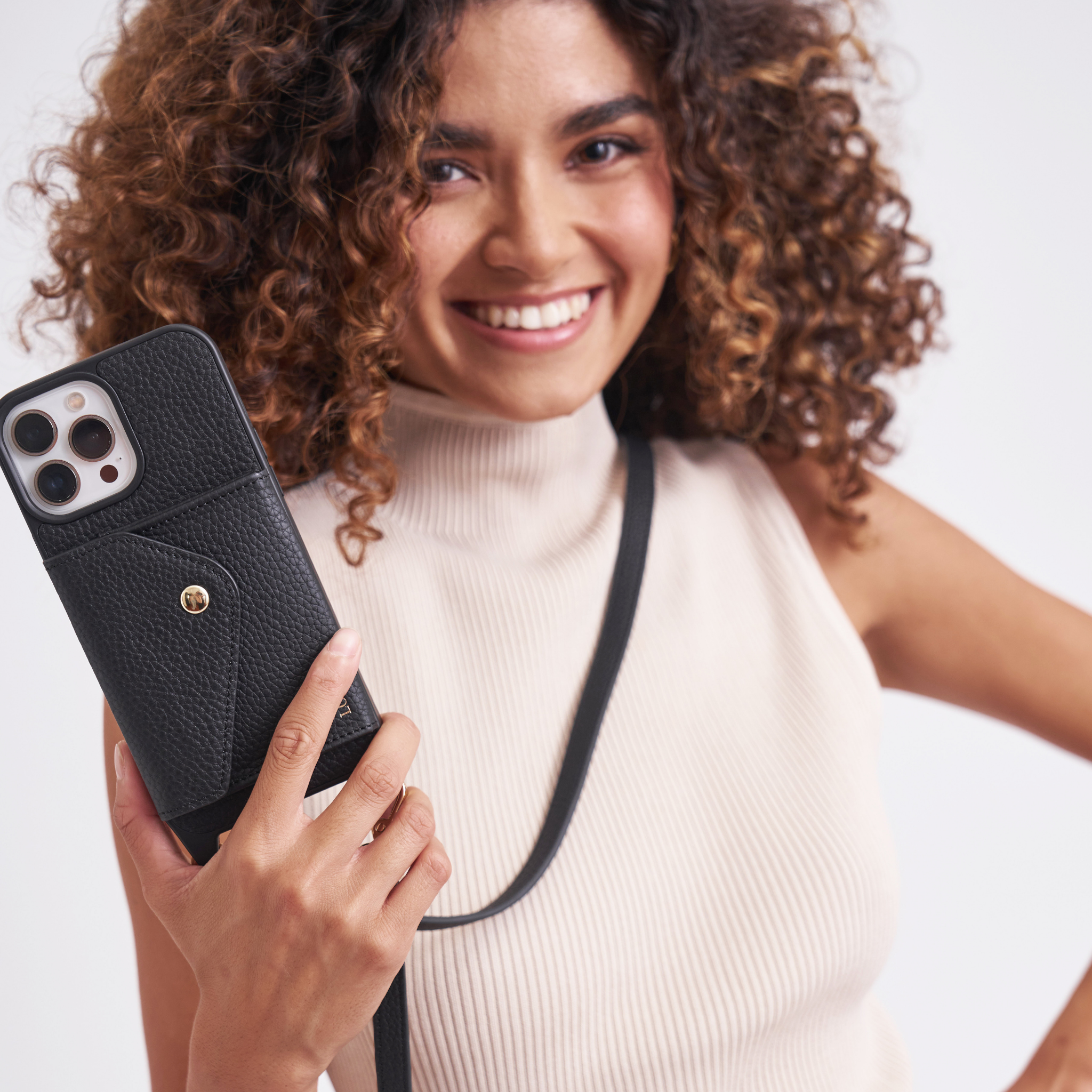 Louve Collection - Wholesale Phone Wallet - Women's - Zoë Black Leather Phone Case Wallet & Matching Strap5