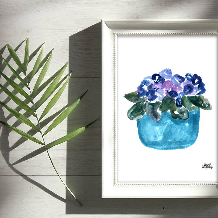 Stampa Impianto Acquerello - Viola Africano per la vendita all'ingrosso da parte di Allison’s Illustrations