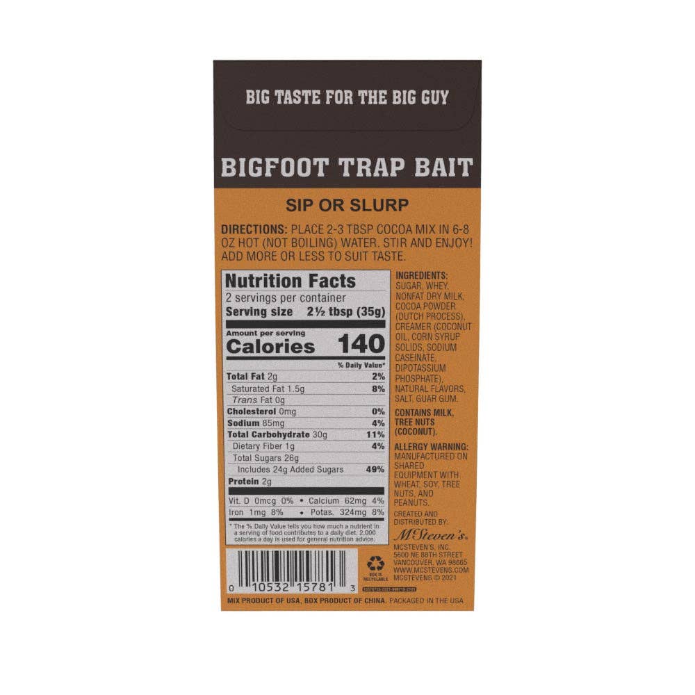 McSteven's - Wholesale Hot Cocoa Mix/Kit - Bigfoot Trap Bait Chocolate Soup (2.5oz Tent Boxes)7