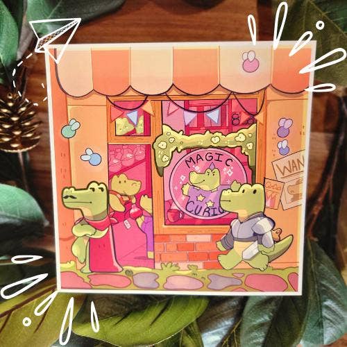 Magic Crocodile Shop Art Print 8 x 8 for wholesale by Jellyjessbeans Art