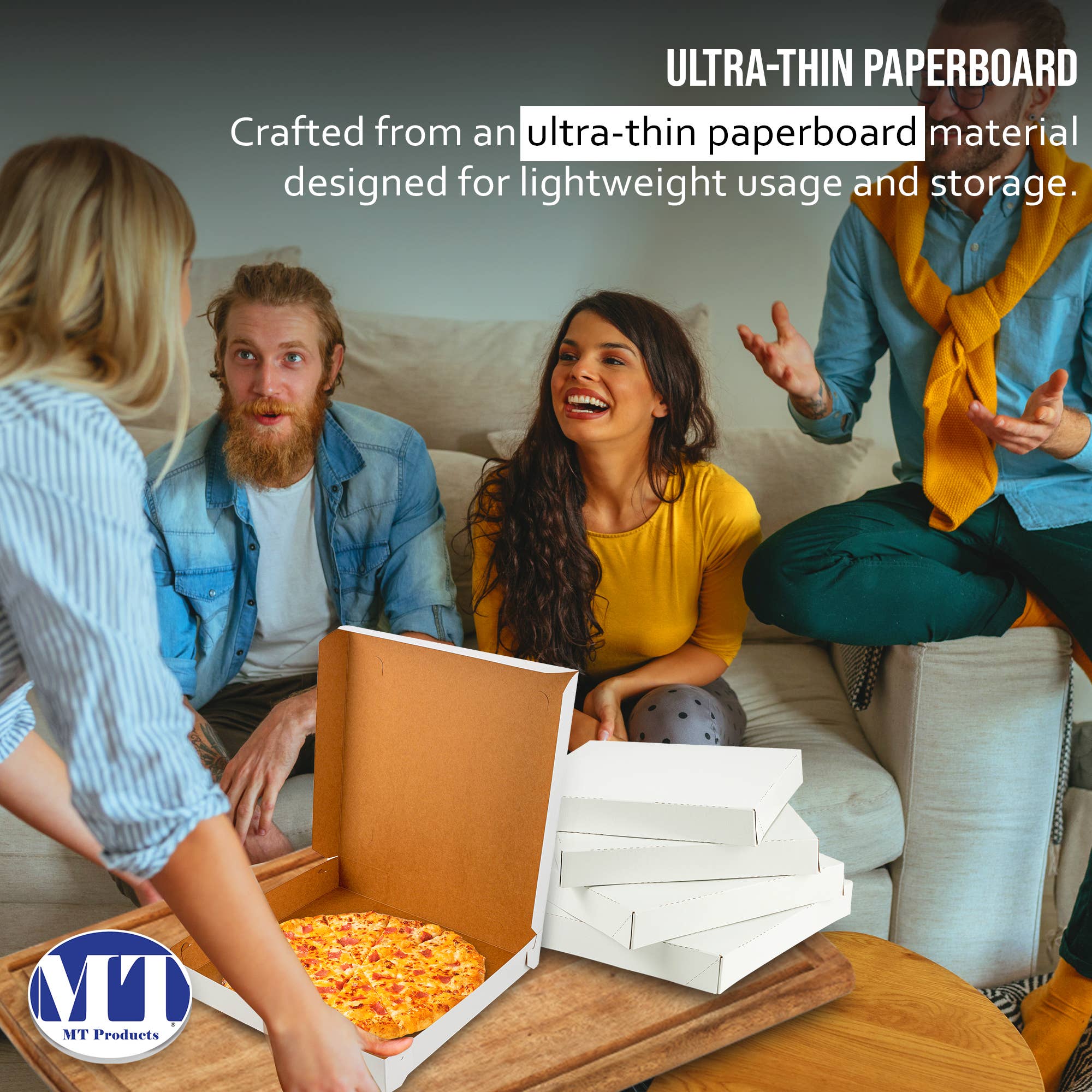 MT Products - Wholesale Food Storage Container - MT Products White Extra Thin Paperboard Pizza Boxes4