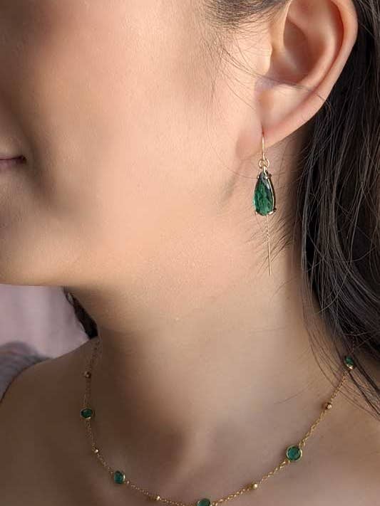 Emerald Gold Filled Threader Earrings for wholesale by Lavender Skyline