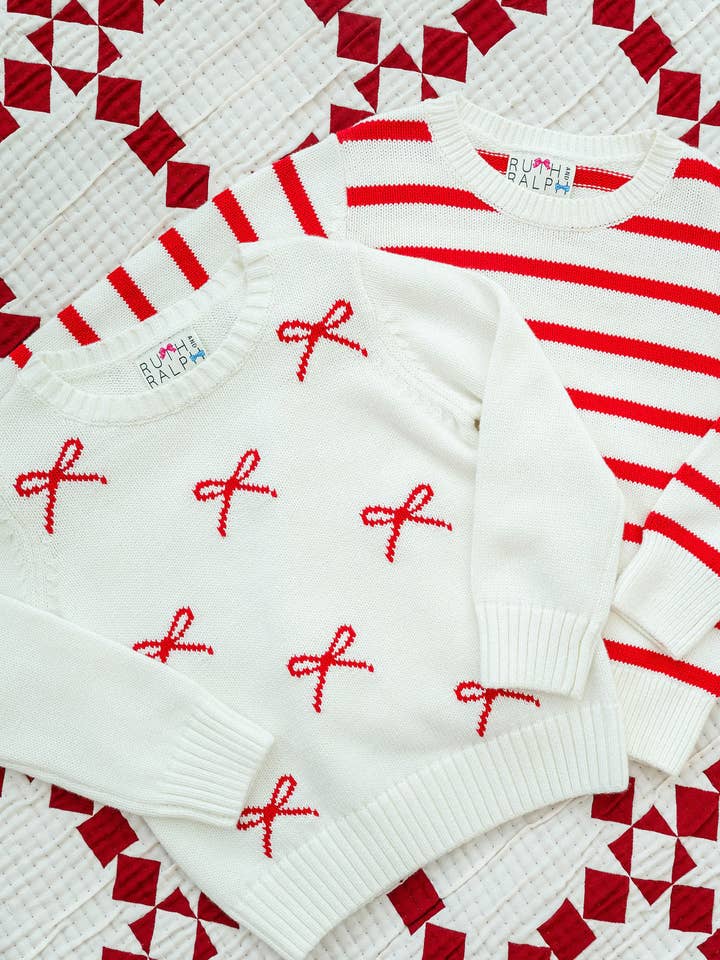Ruth and Ralph - Wholesale Knit Sweater - Kids - Red and White Bows Sarah Sweater2