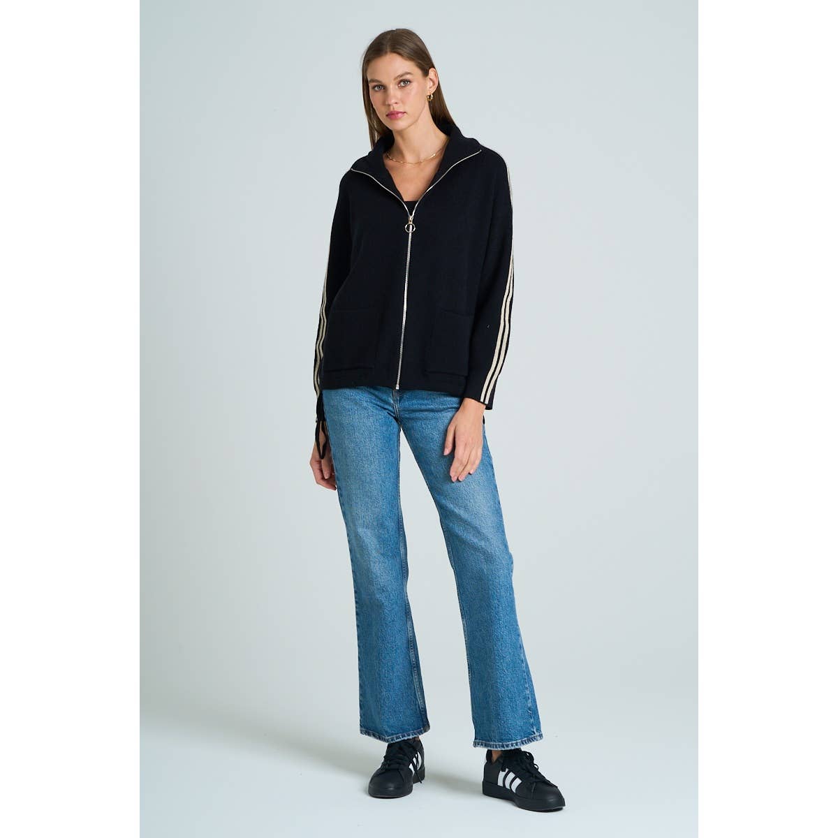 The GREii - Vente Pull en maille – femme - Pull en tricot à manches rayées et fermeture éclair13