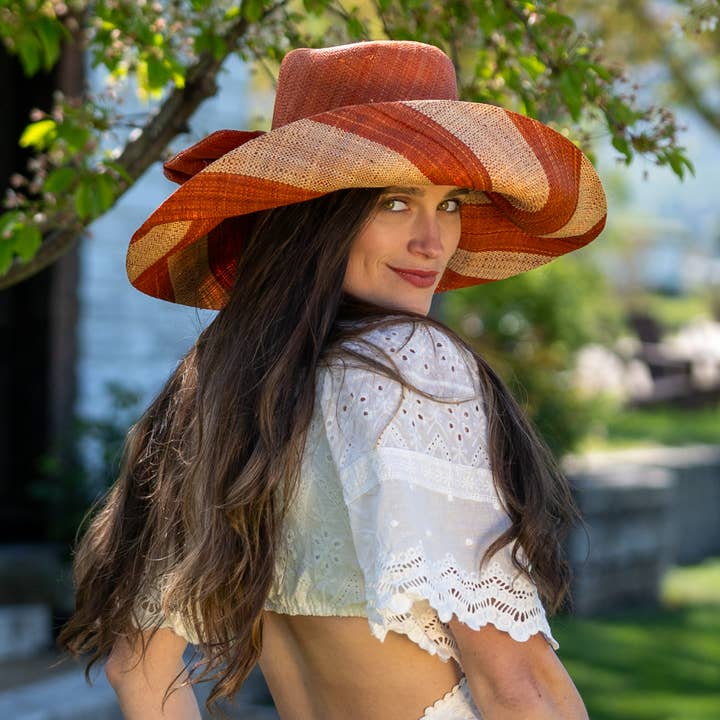 Shebobo - Wholesale Straw Hat - Women's - Audrey 5" & 7" Wide Brim Big Bow Stripe Straw Sun Hats7