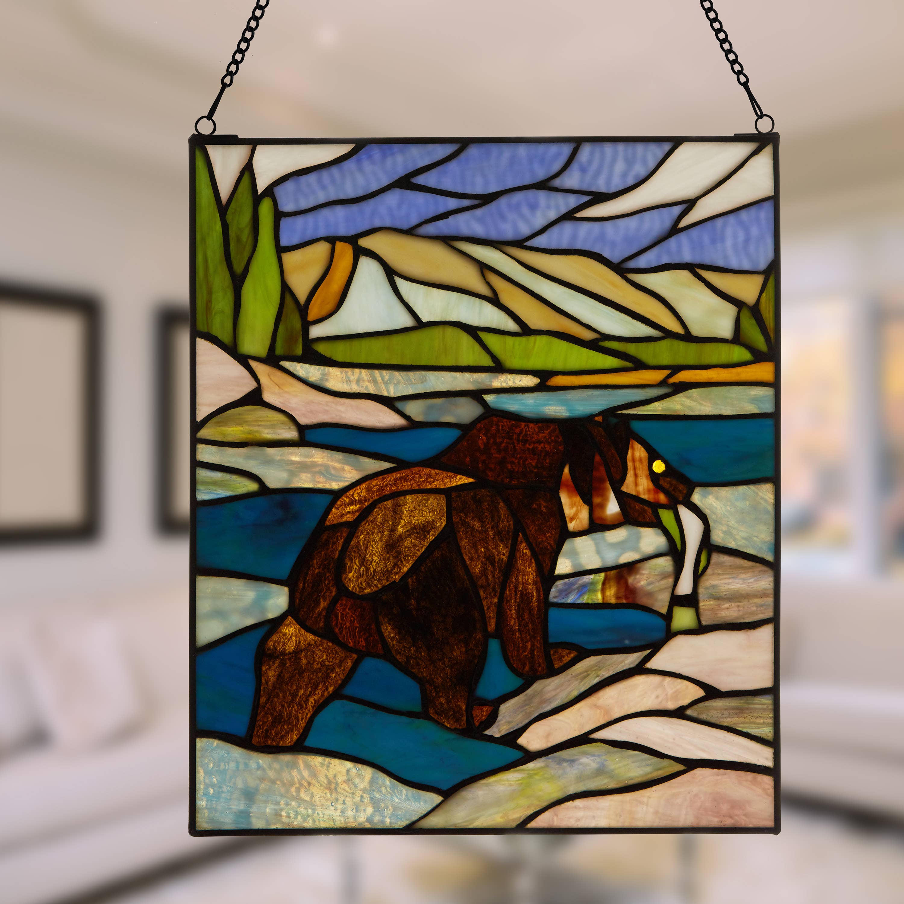 River of Goods - Wholesale Suncatcher - 14"H Brown Bear Stained Glass Window Panel6