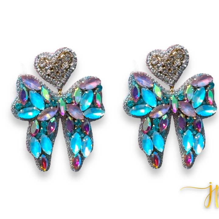 Iridescent Bow Beaded Rhinestone Earrings for wholesale by Jenny Patrick Designs ™
