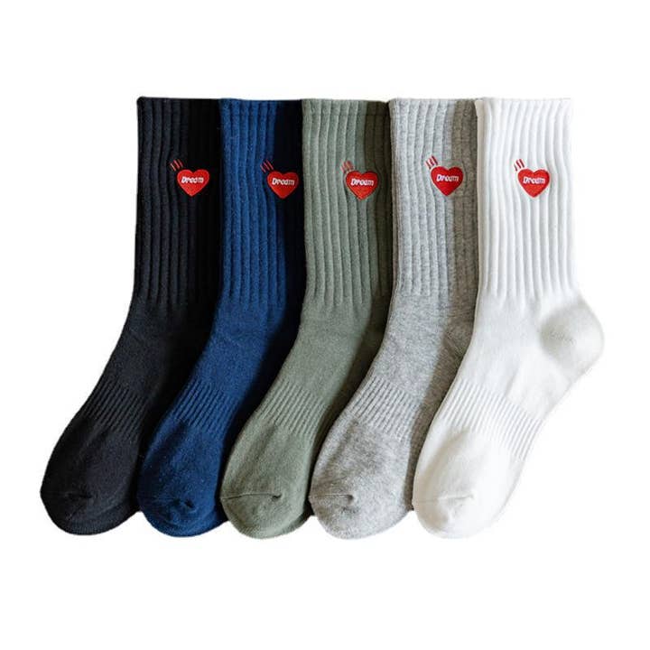 Heart Embroidered Ribbed Crew Socks with Soft Stretch
for wholesale by AK Brand