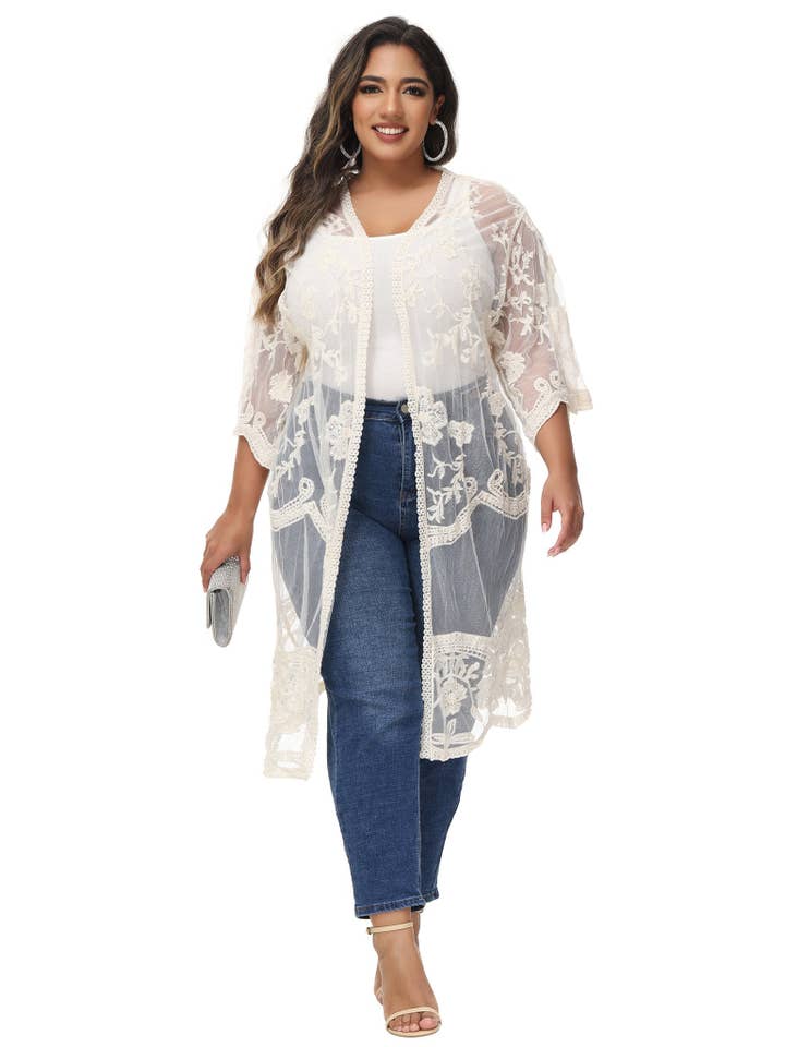 Anna Kaci Wholesale - Wholesale Cardigan - Women's - Women's Plus Size Lace Cardigan Open Front Floral Cardigan